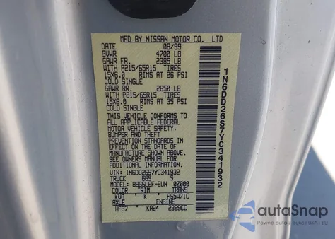 2000 Nissan Frontier Xe from USA, damaged, VIN 1N6DD26S7YC341932